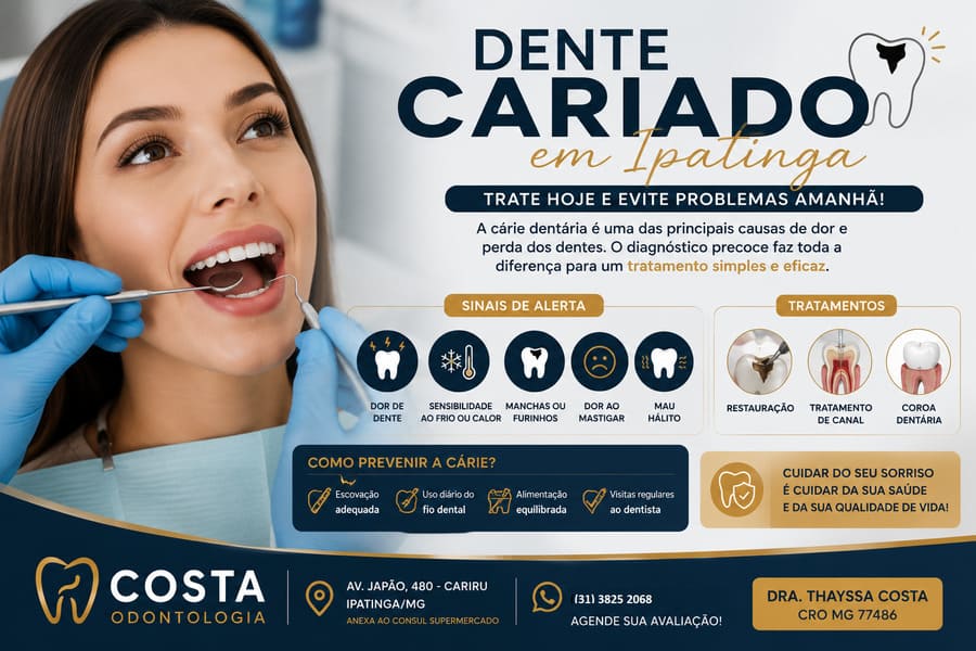 Dentista tratando dente cariado em Ipatinga com restauração dentária na Costa Odontologia